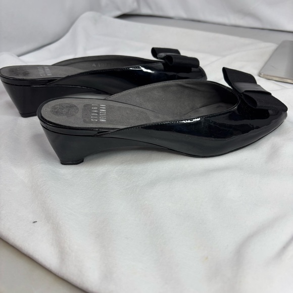 Stuart Weitzman Candy Black Patent Leather Wedge Heel Mule Size 6.5 - Picture 15 of 16